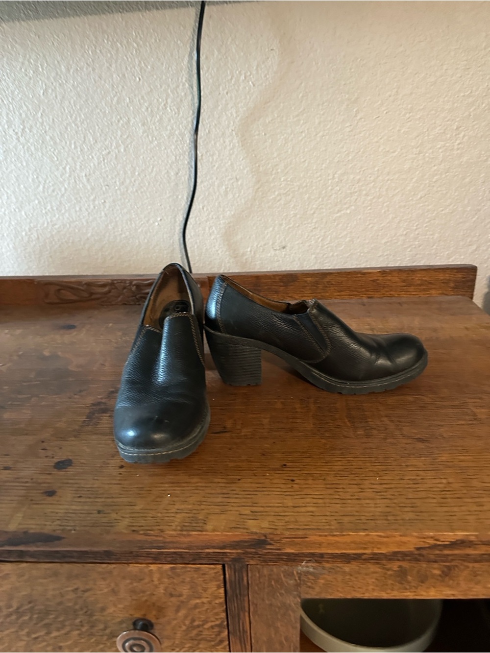 boc Black Leather Slip-On Chunky Heel Loafers